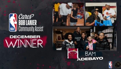 v体育官网入口-官方：热火中锋阿德巴约获得十二月份鲍勃·兰尼尔社区关怀奖